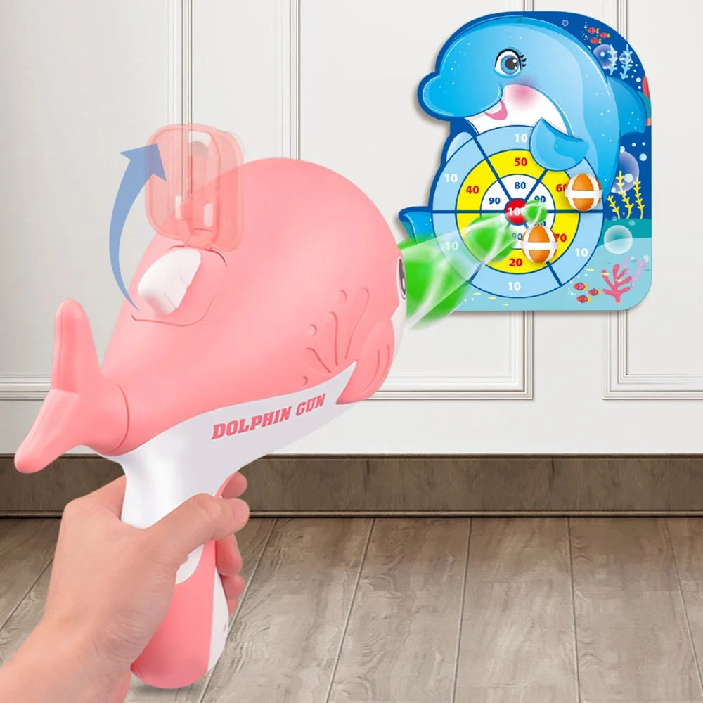 HP988A Children Cute Dolphin Gun Toy Shooting Sticky Ball Set Toy with Target Indoor Outdoor Parent-Child Competitive Toys - Pink - 4