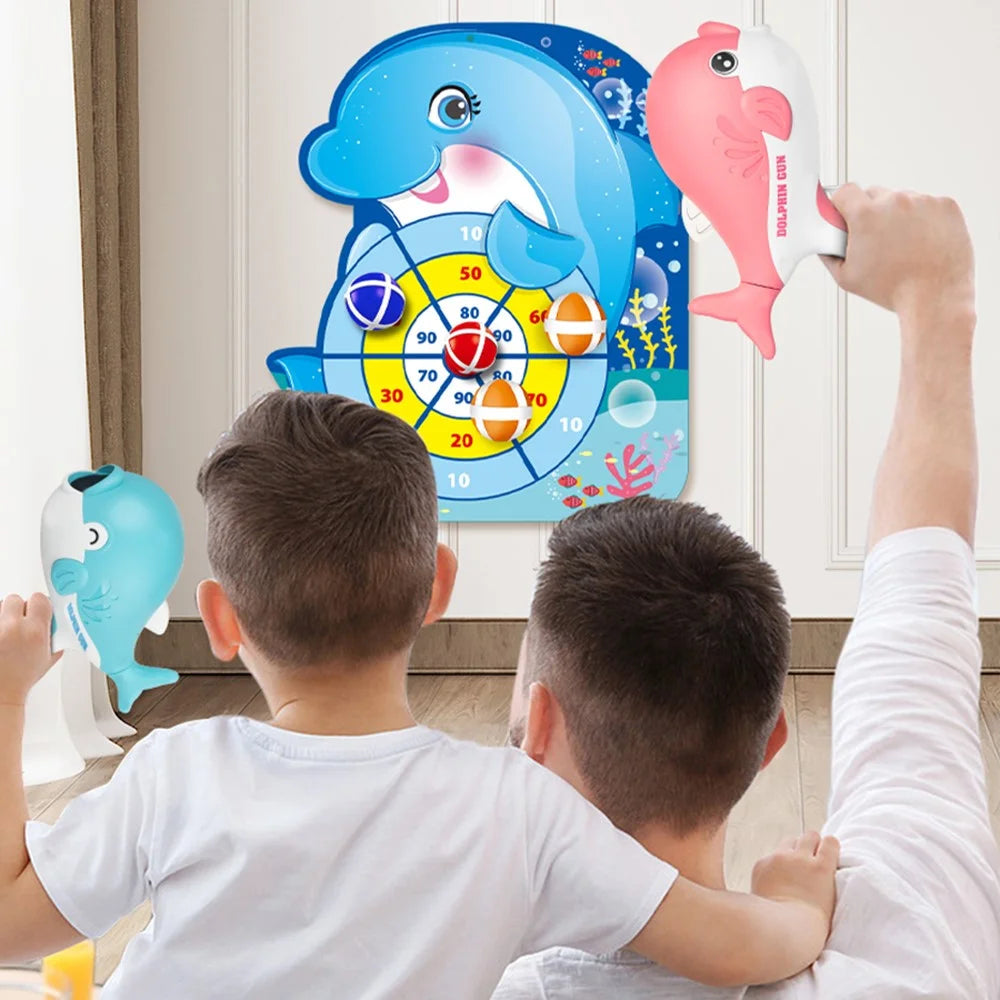 HP988A Children Cute Dolphin Gun Toy Shooting Sticky Ball Set Toy with Target Indoor Outdoor Parent-Child Competitive Toys - Pink - 7