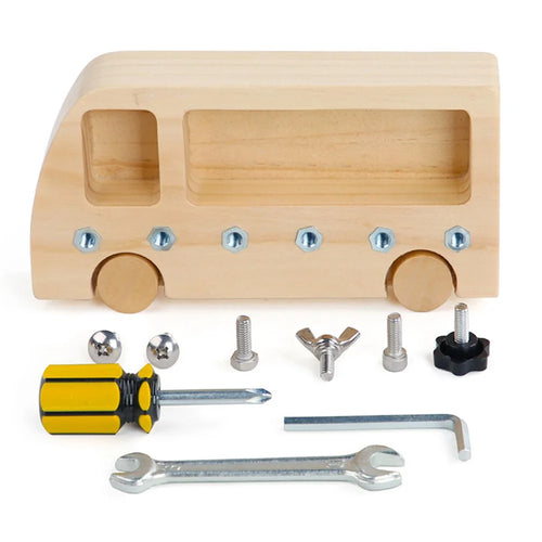 Wooden Busy Bus Screw Bolt Children Game Set Preschool Teaching Kids Early Educational Toy ST - 1