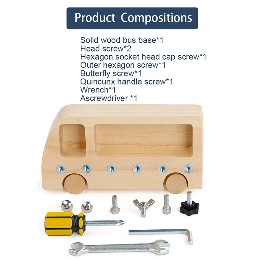 Wooden Busy Bus Screw Bolt Children Game Set Preschool Teaching Kids Early Educational Toy ST - 4