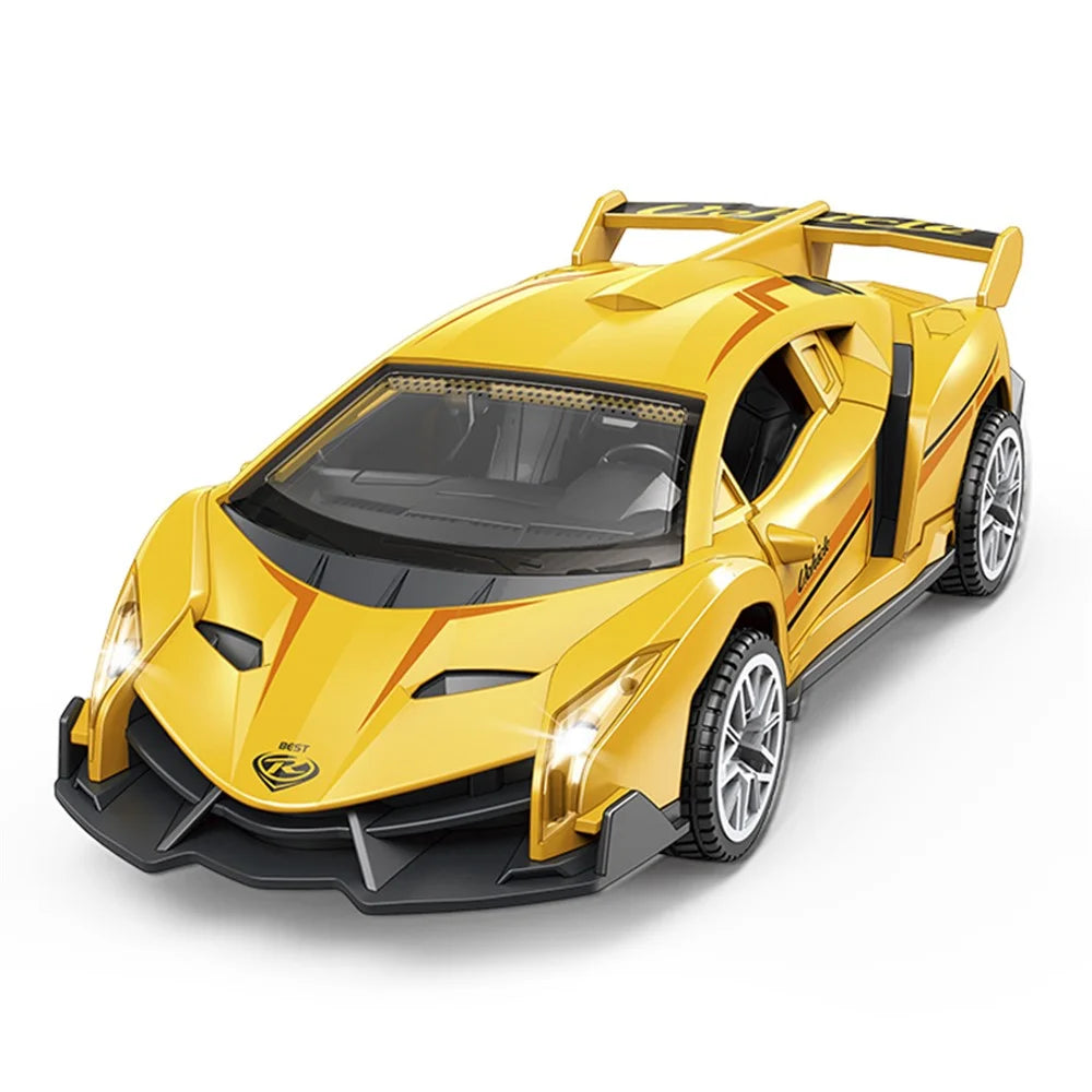 Plastic Car Model Pull Back Vehicles Toy Car Mini Supercar Toy with Sound and Light - Yellow - 1