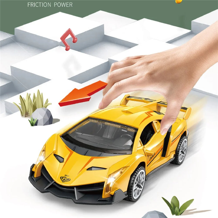 Plastic Car Model Pull Back Vehicles Toy Car Mini Supercar Toy with Sound and Light - Yellow - 2