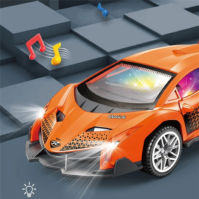 Plastic Car Model Pull Back Vehicles Toy Car Mini Supercar Toy with Sound and Light - Yellow - 3