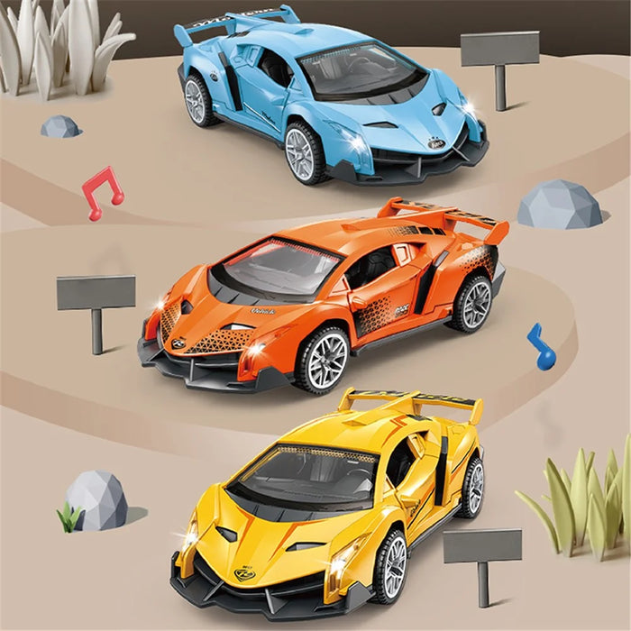 Plastic Car Model Pull Back Vehicles Toy Car Mini Supercar Toy with Sound and Light - Yellow - 4