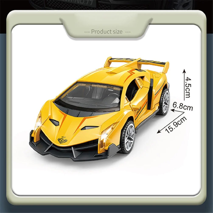 Plastic Car Model Pull Back Vehicles Toy Car Mini Supercar Toy with Sound and Light - Yellow - 7