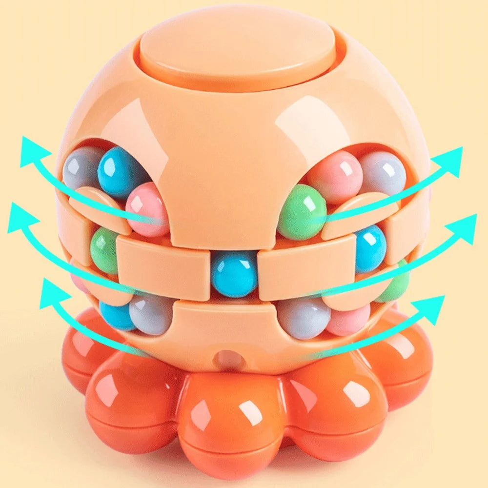 Magic Bean Puzzle Toy Octopus Rotating Magic Cube Stress Relief Educational Toys for Adults Kids, Size: S - Orange - 2