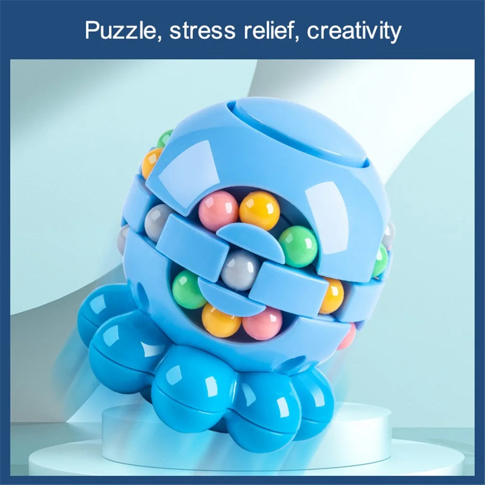 Magic Bean Puzzle Toy Octopus Rotating Magic Cube Stress Relief Educational Toys for Adults Kids, Size: S - Orange - 4