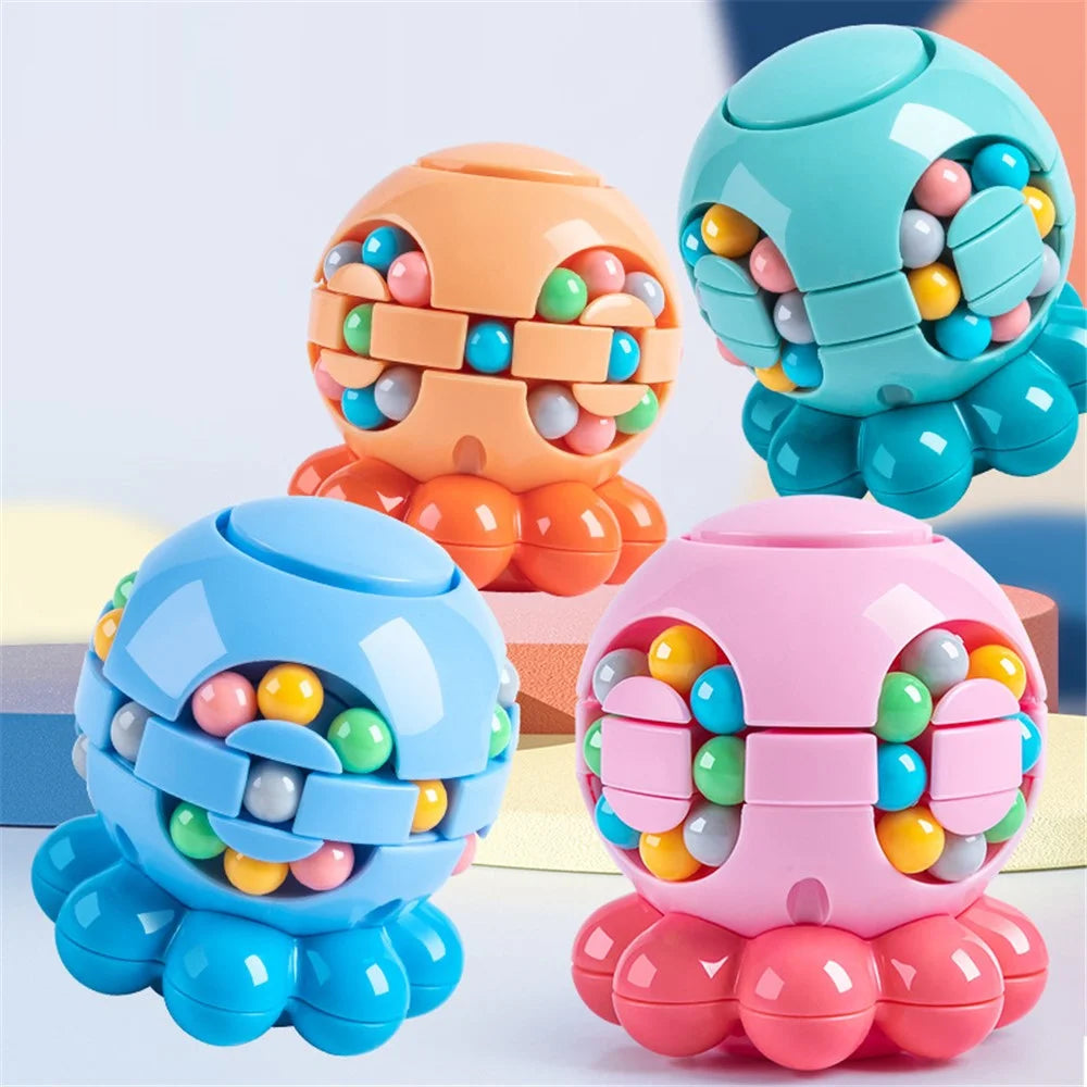 Magic Bean Puzzle Toy Octopus Rotating Magic Cube Stress Relief Educational Toys for Adults Kids, Size: S - Orange - 7