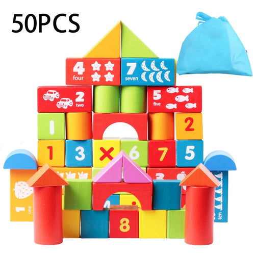 50Pcs / Set Colorful Building Blocks Beech Wood Stacking Blocks Kids Play Kit Educational Toy - 1