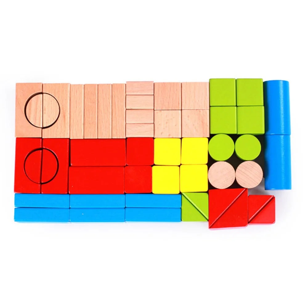 50Pcs / Set Colorful Building Blocks Beech Wood Stacking Blocks Kids Play Kit Educational Toy - 2