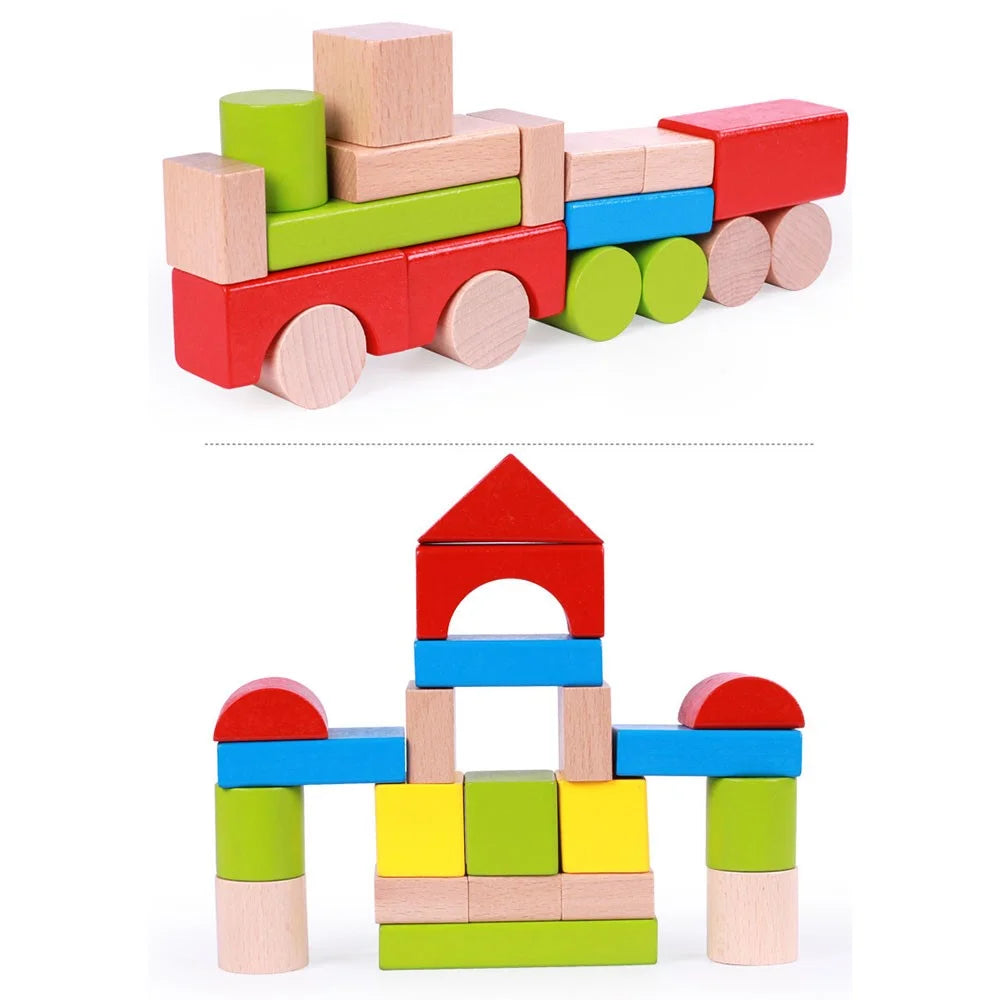50Pcs / Set Colorful Building Blocks Beech Wood Stacking Blocks Kids Play Kit Educational Toy - 4
