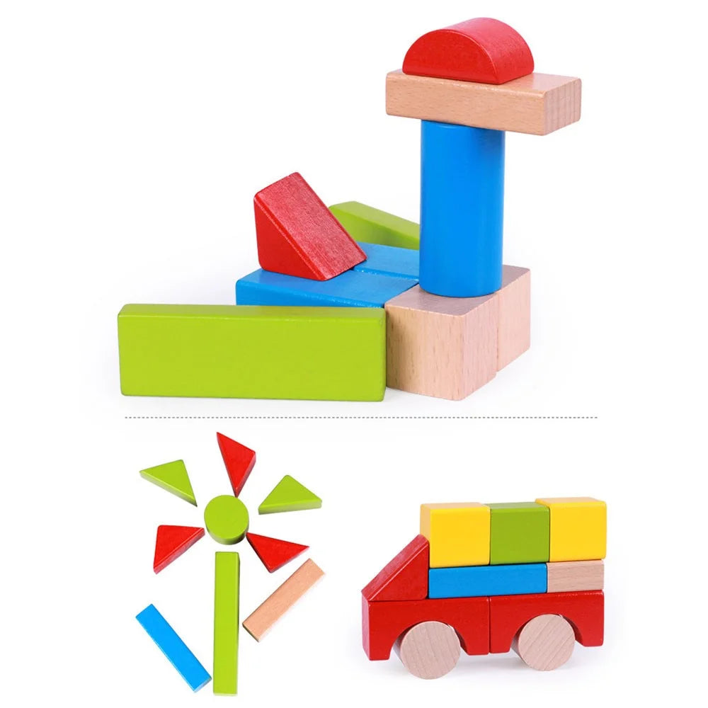 50Pcs / Set Colorful Building Blocks Beech Wood Stacking Blocks Kids Play Kit Educational Toy - 5