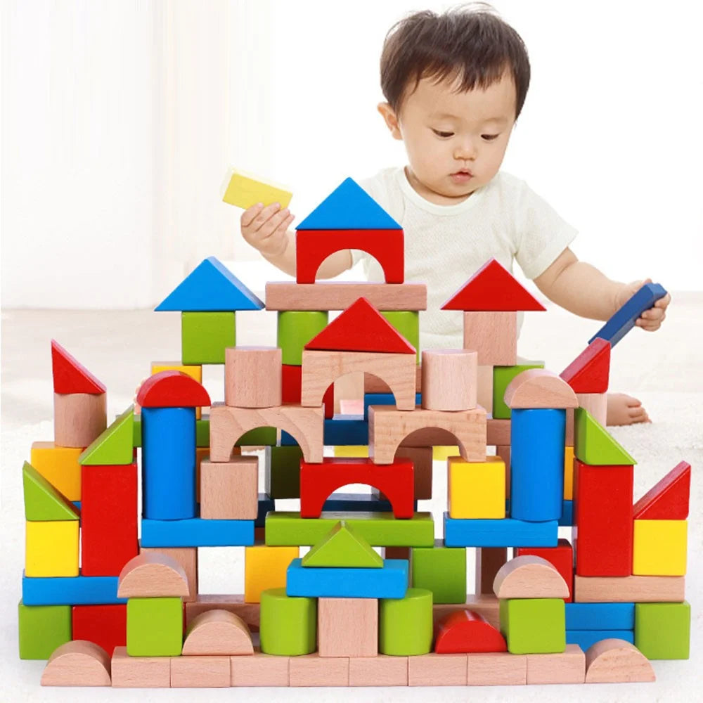 50Pcs / Set Colorful Building Blocks Beech Wood Stacking Blocks Kids Play Kit Educational Toy - 6