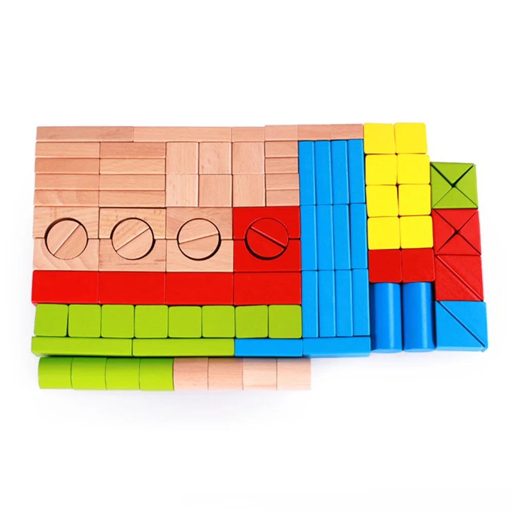 100Pcs / Set Building Block Play Kit Beech Wood Stacking Colorful Blocks Kids Educational Toy - 2