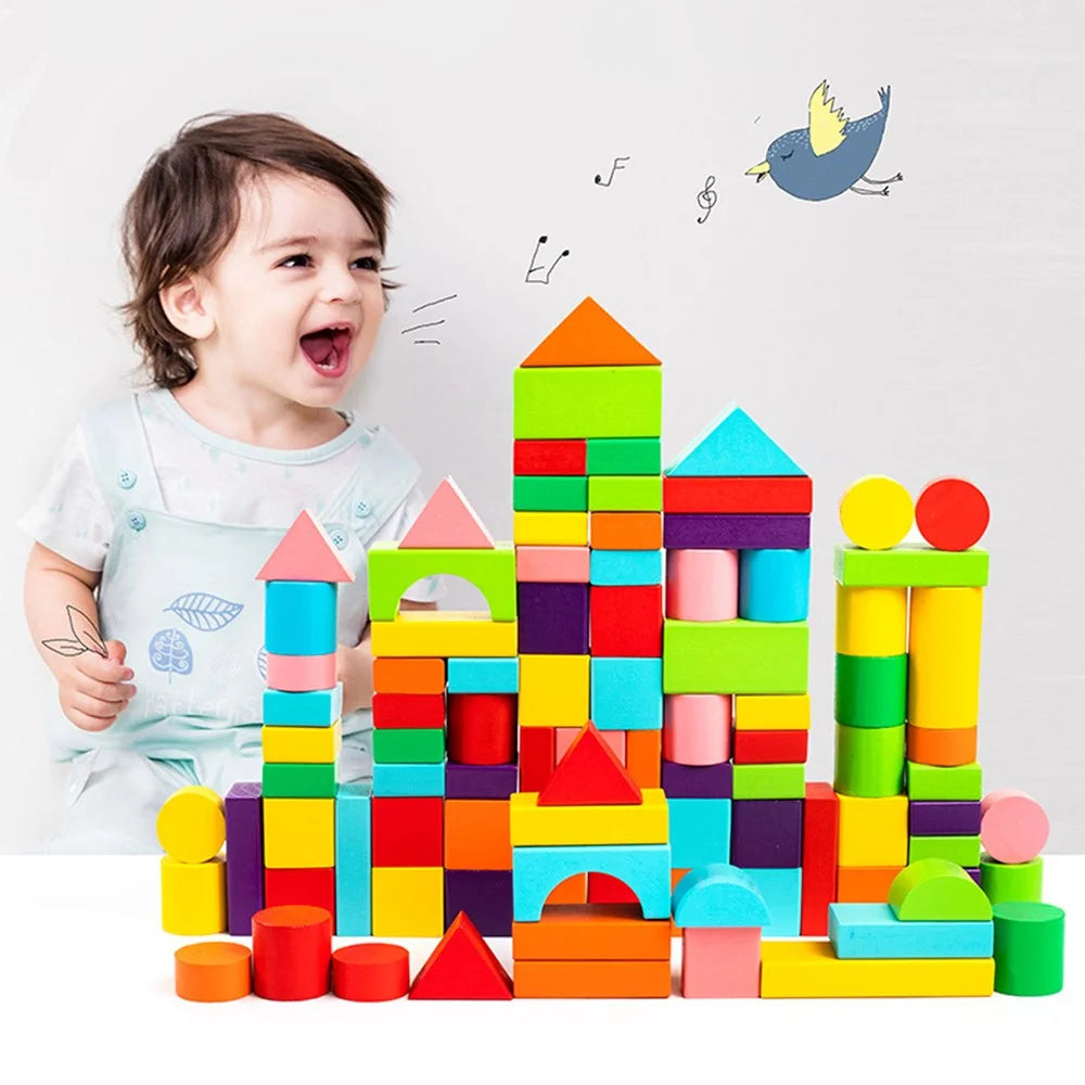 100Pcs / Set Building Block Play Kit Beech Wood Stacking Colorful Blocks Kids Educational Toy - 3