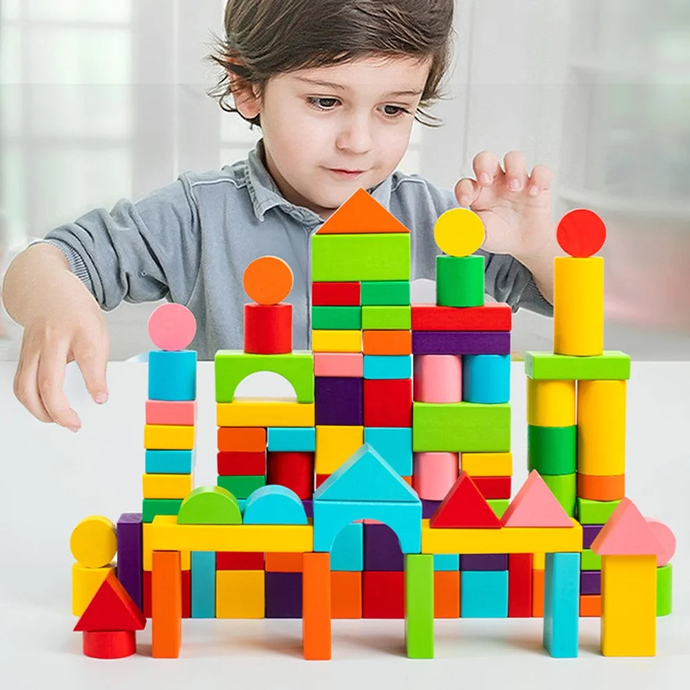 100Pcs / Set Building Block Play Kit Beech Wood Stacking Colorful Blocks Kids Educational Toy - 5