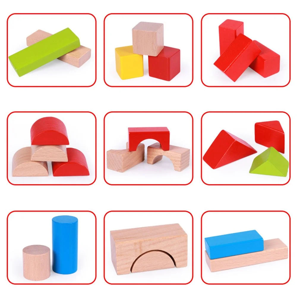 100Pcs / Set Building Block Play Kit Beech Wood Stacking Colorful Blocks Kids Educational Toy - 6