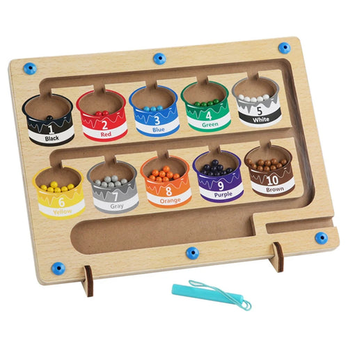 Wooden Magnetic Colorful Beads Number Maze Counting Game Kids Color Recognition Educational Toy - Style A - 1