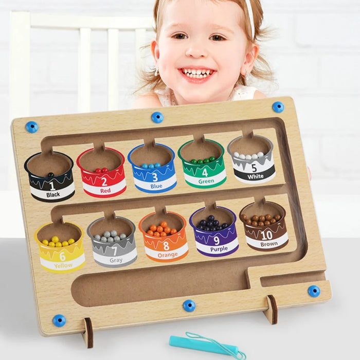 Wooden Magnetic Colorful Beads Number Maze Counting Game Kids Color Recognition Educational Toy - Style A - 2
