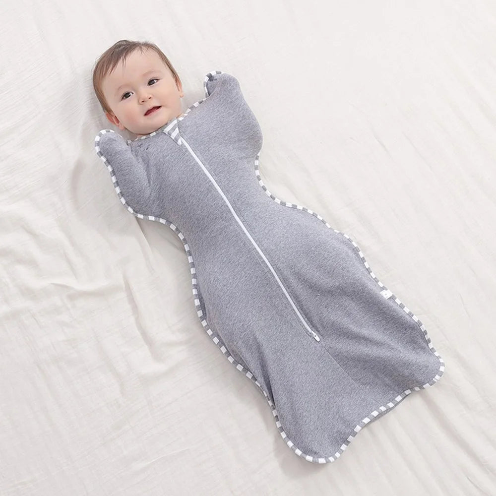 AB01 Cotton Baby Swaddle Blanket Zipper Anti-kicking Infant Sleeping Bag, Size M - Grey - 2
