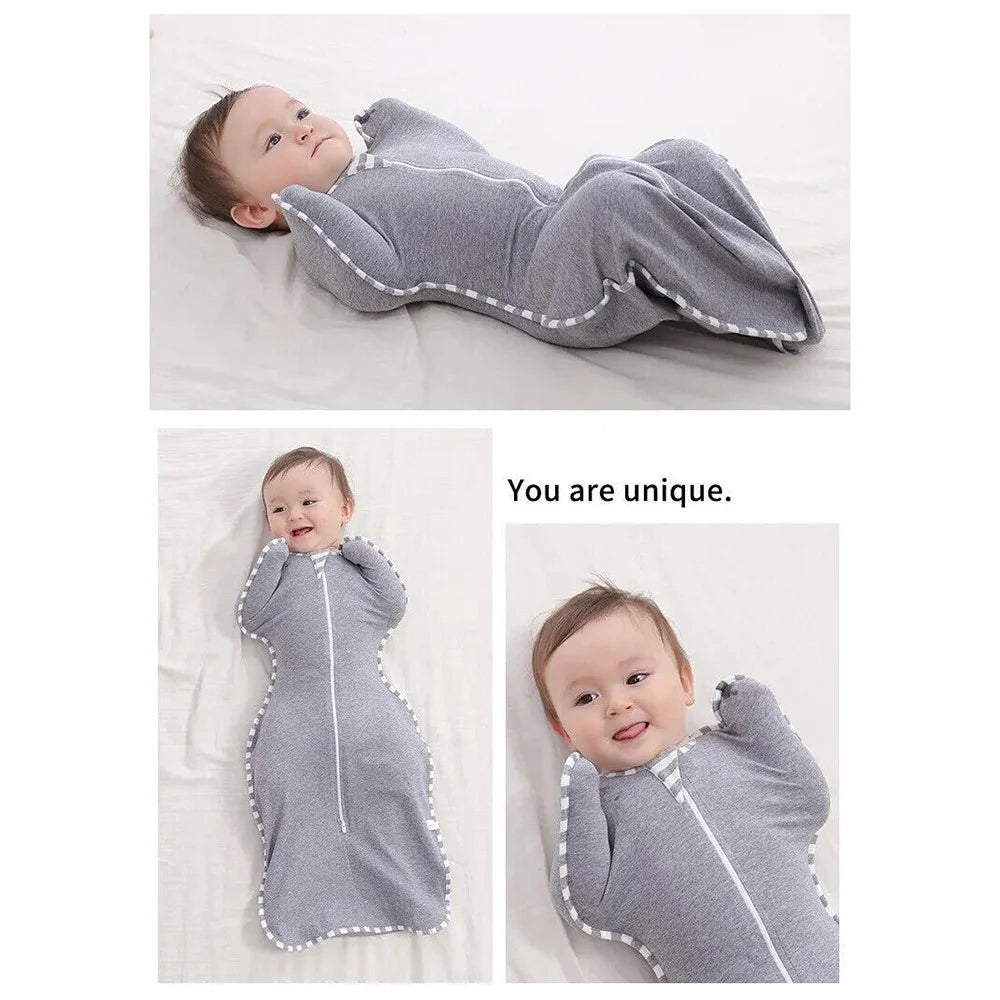 AB01 Cotton Baby Swaddle Blanket Zipper Anti-kicking Infant Sleeping Bag, Size M - Grey - 3