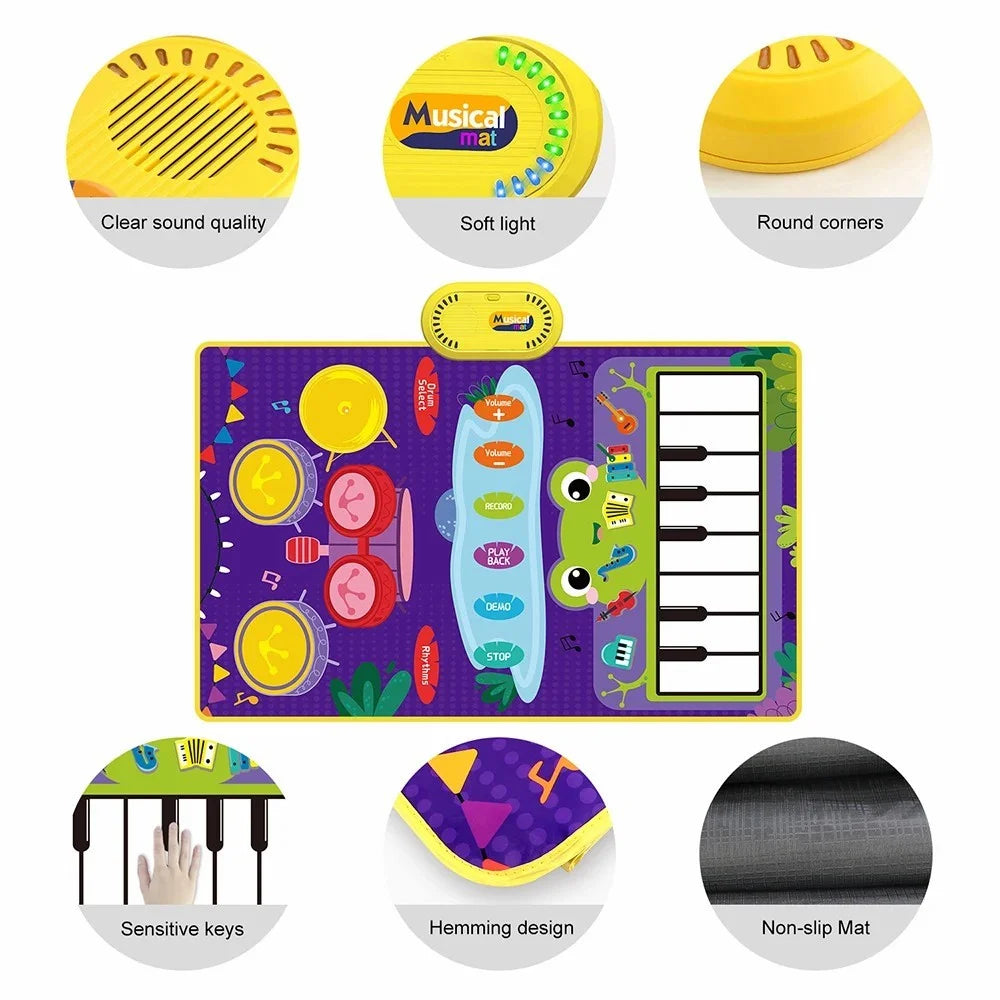 CP5929 Early Educational Toy Toddler Kid Piano Keyboard Drum Play Mat Music Blanket Baby Gift - 5929-3 / Green - 3