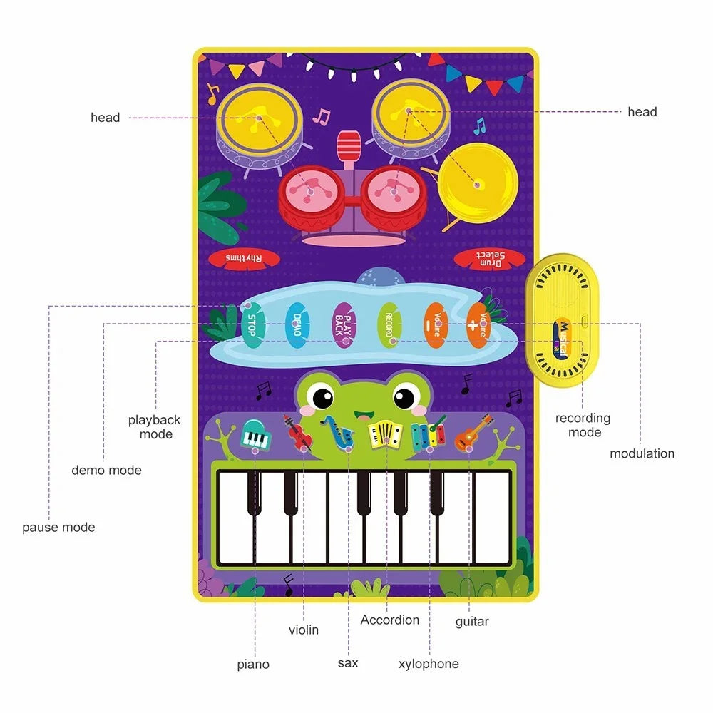 CP5929 Early Educational Toy Toddler Kid Piano Keyboard Drum Play Mat Music Blanket Baby Gift - 5929-3 / Green - 6