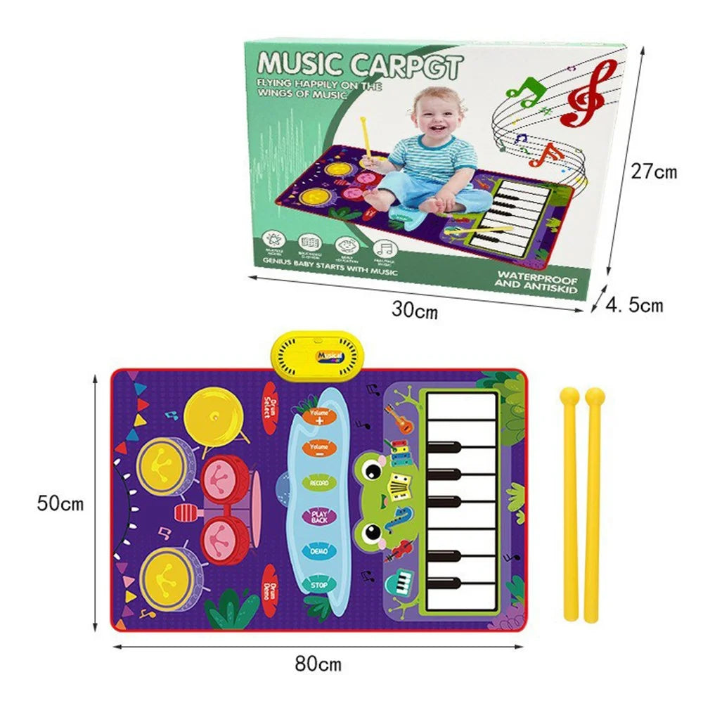 CP5929 Early Educational Toy Toddler Kid Piano Keyboard Drum Play Mat Music Blanket Baby Gift - 5929-3 / Green - 7