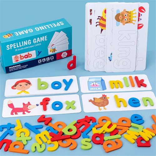 czs6634 Children English Alphabet Spelling Word Wooden Educational Toy with Learning Cards Set - 1