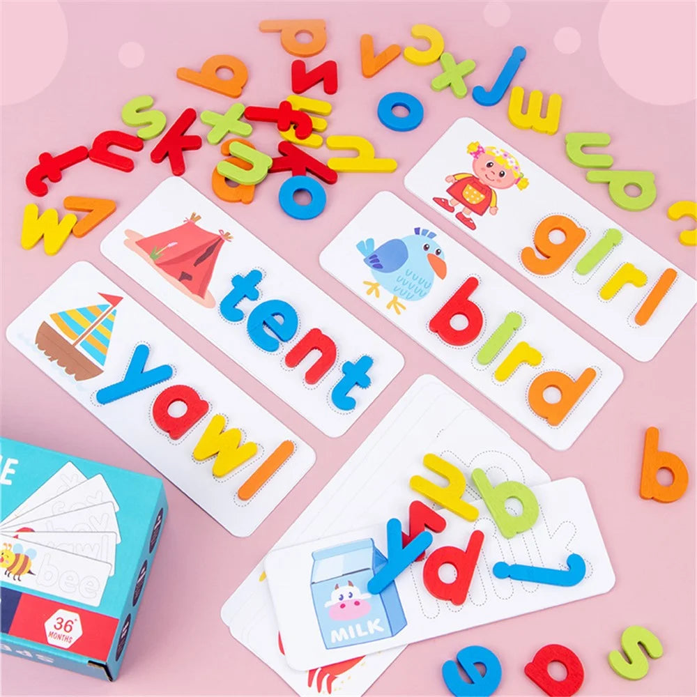 czs6634 Children English Alphabet Spelling Word Wooden Educational Toy with Learning Cards Set - 3