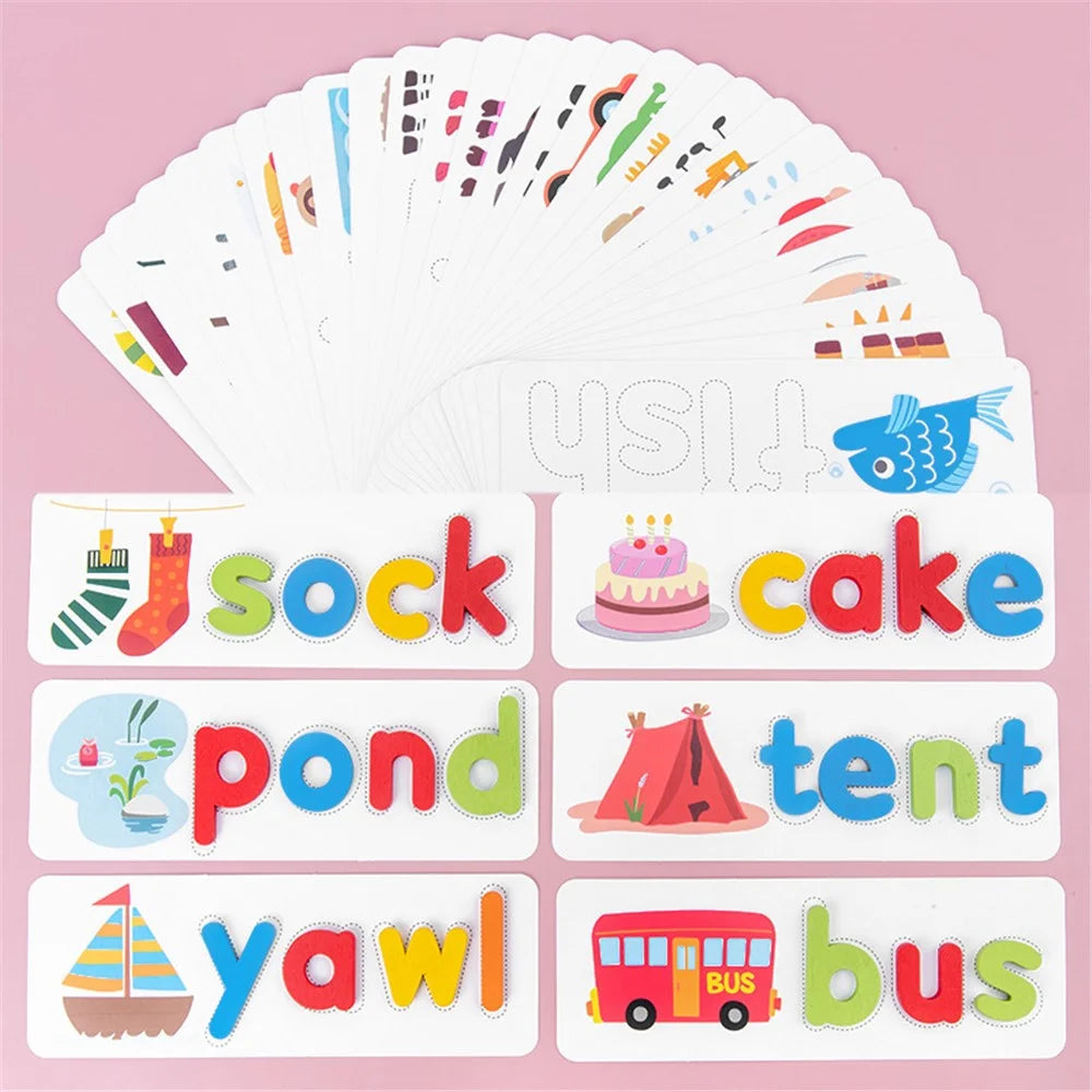 czs6634 Children English Alphabet Spelling Word Wooden Educational Toy with Learning Cards Set - 4