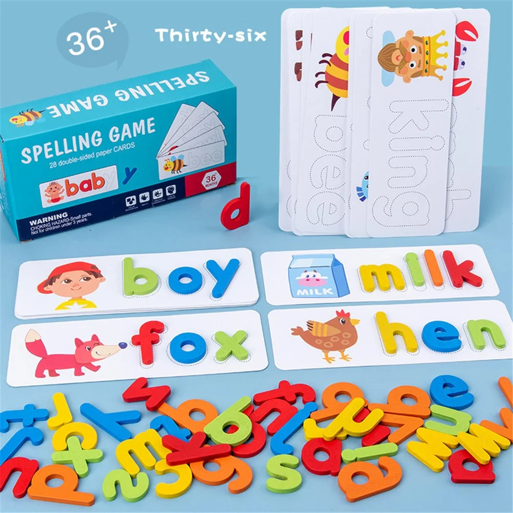 czs6634 Children English Alphabet Spelling Word Wooden Educational Toy with Learning Cards Set - 5