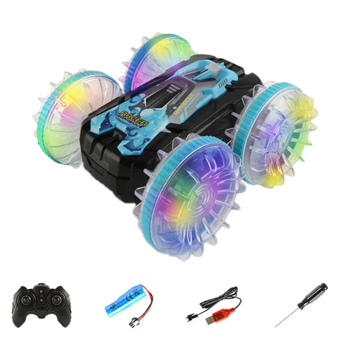YL-92 2.4G Remote Stunt Rotating RC Car Xmas Toy Car Gift with Light for Kids - Blue - 1