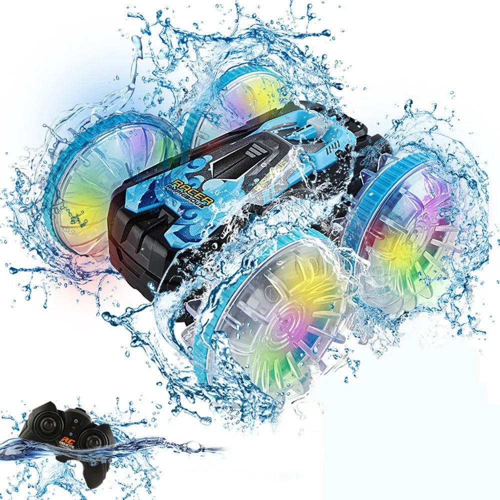 YL-92 2.4G Remote Stunt Rotating RC Car Xmas Toy Car Gift with Light for Kids - Blue - 2