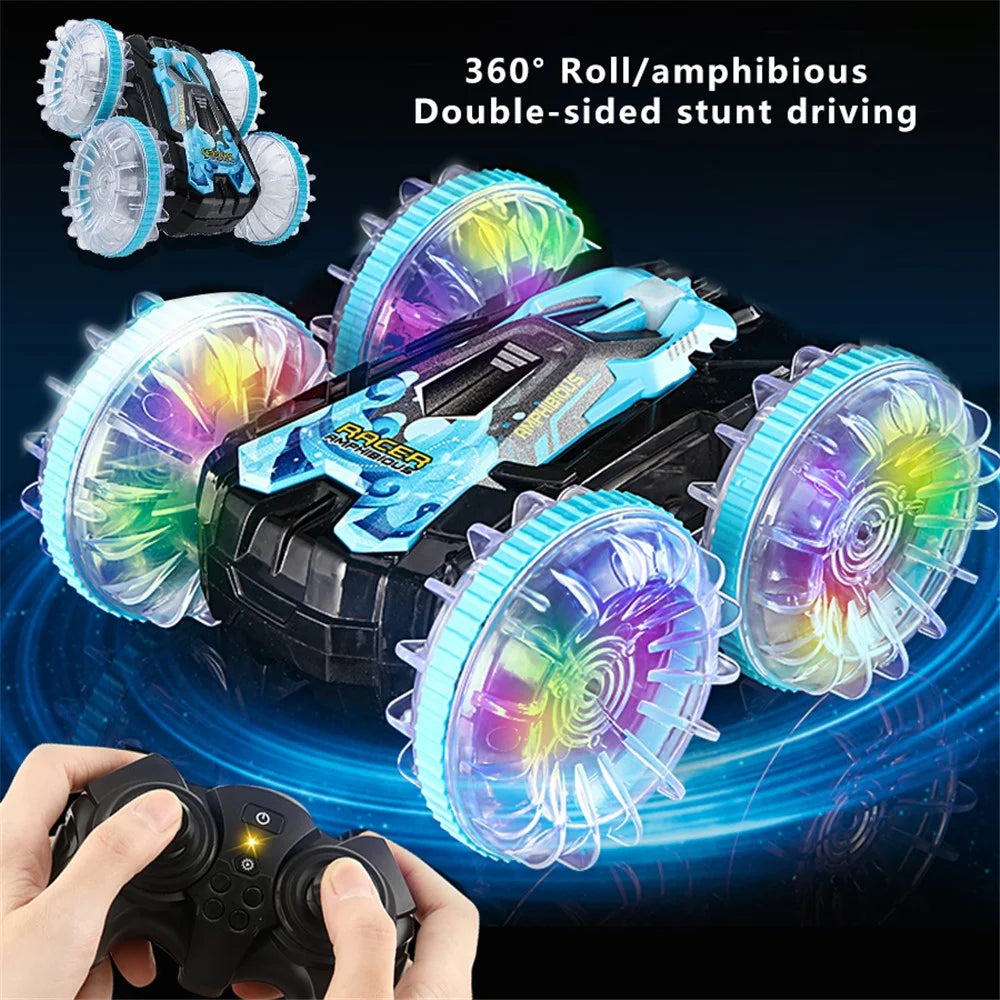 YL-92 2.4G Remote Stunt Rotating RC Car Xmas Toy Car Gift with Light for Kids - Blue - 3