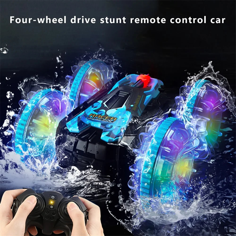 YL-92 2.4G Remote Stunt Rotating RC Car Xmas Toy Car Gift with Light for Kids - Blue - 4