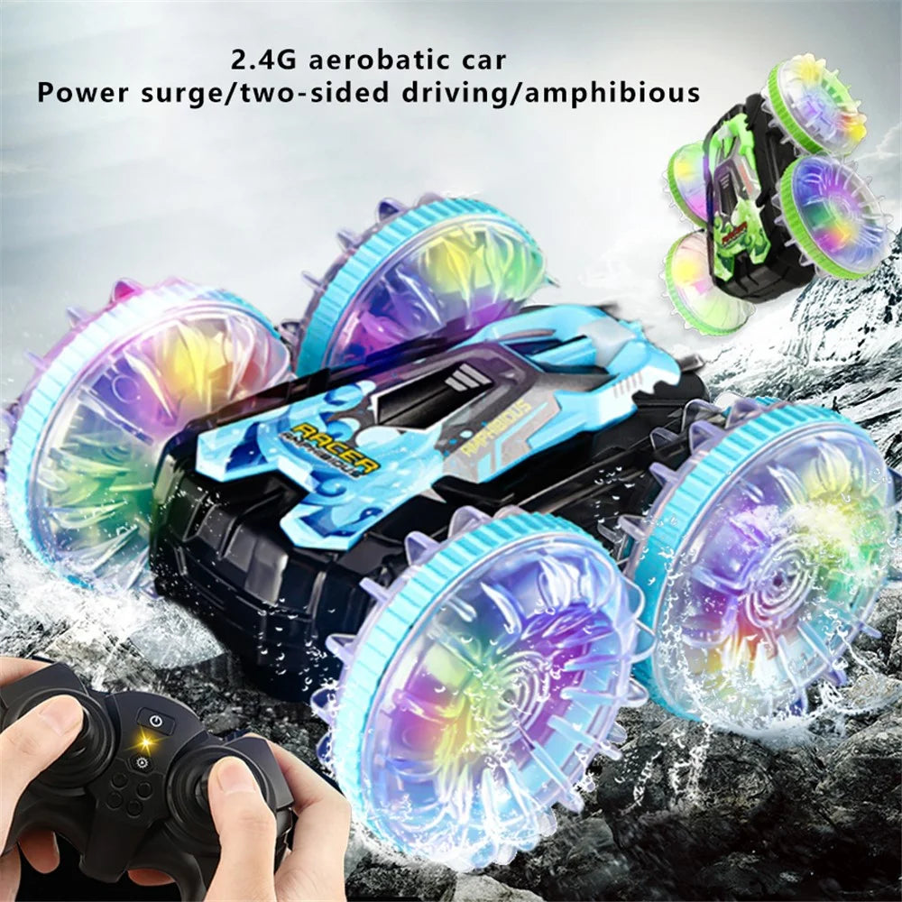 YL-92 2.4G Remote Stunt Rotating RC Car Xmas Toy Car Gift with Light for Kids - Blue - 5