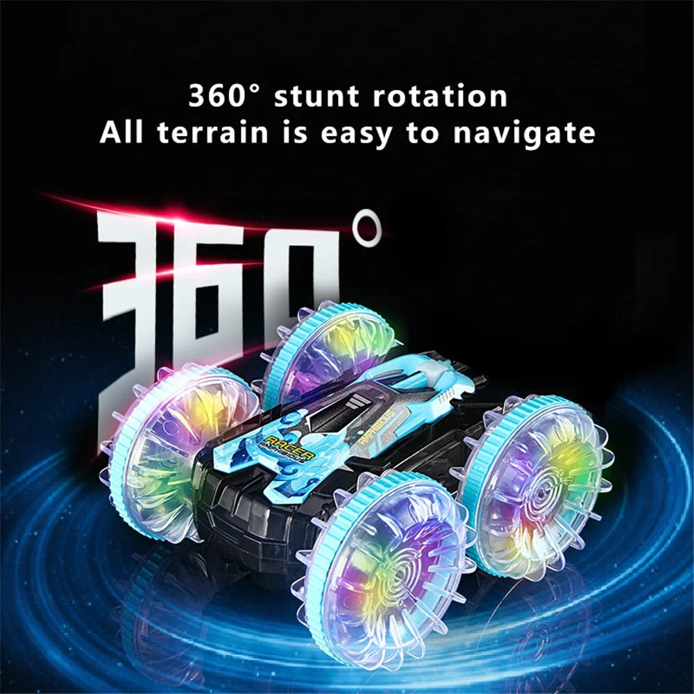 YL-92 2.4G Remote Stunt Rotating RC Car Xmas Toy Car Gift with Light for Kids - Blue - 6