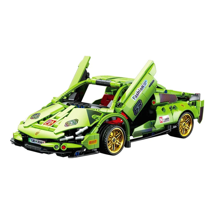 9029 Children Building Blocks Pull-Back Car Educational Assembly Racing Car Model Boys Toy - Green - 1
