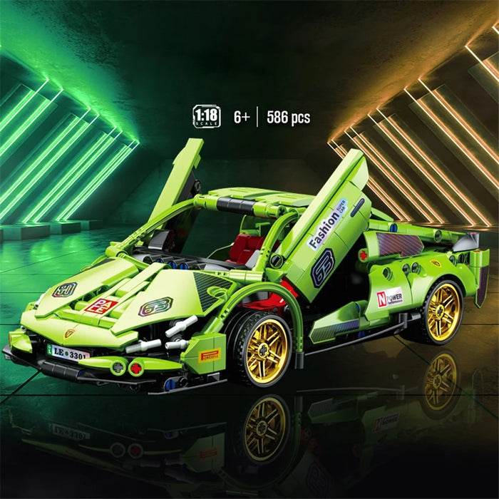9029 Children Building Blocks Pull-Back Car Educational Assembly Racing Car Model Boys Toy - Green - 2