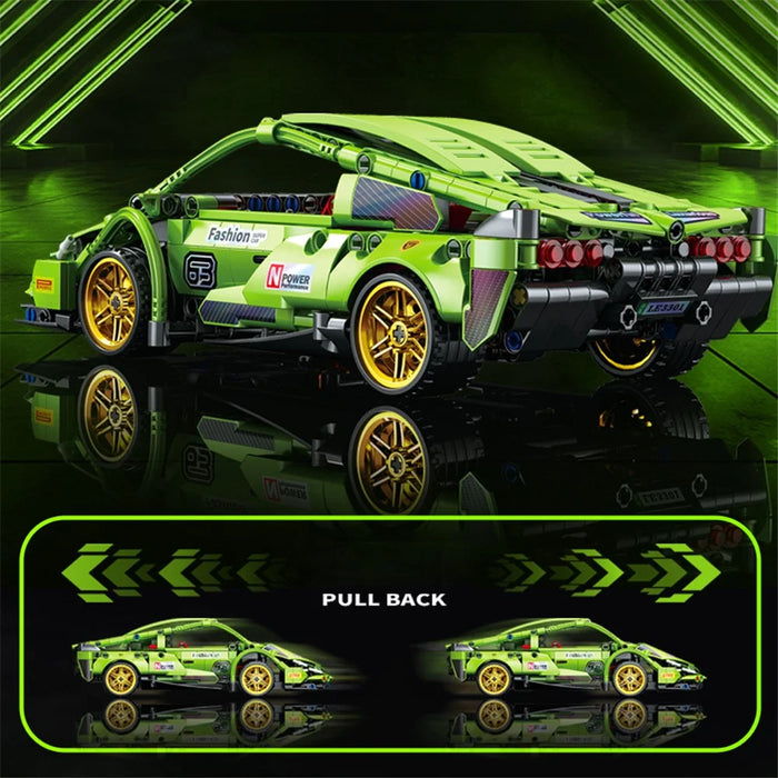 9029 Children Building Blocks Pull-Back Car Educational Assembly Racing Car Model Boys Toy - Green - 4