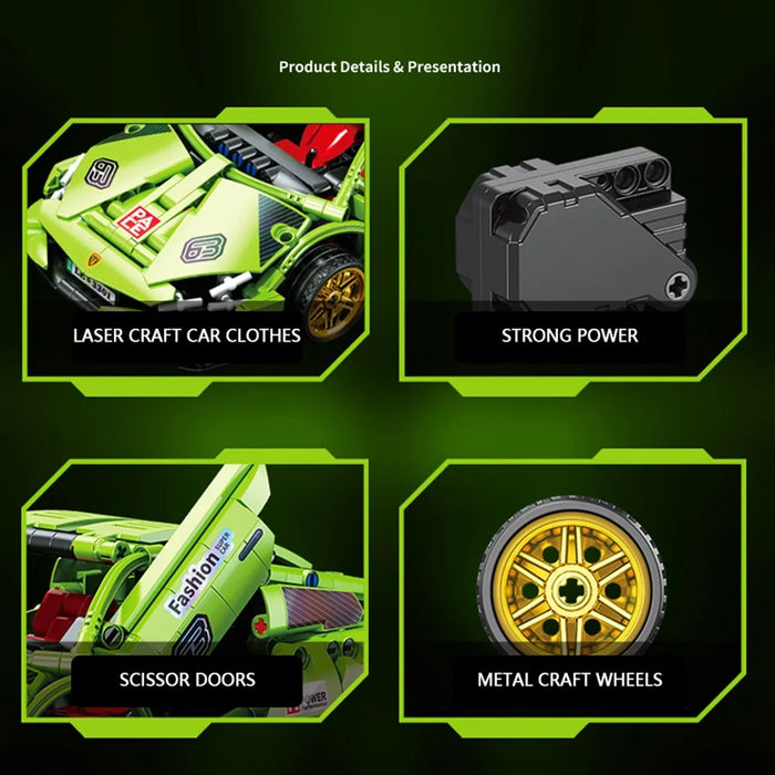 9029 Children Building Blocks Pull-Back Car Educational Assembly Racing Car Model Boys Toy - Green - 5