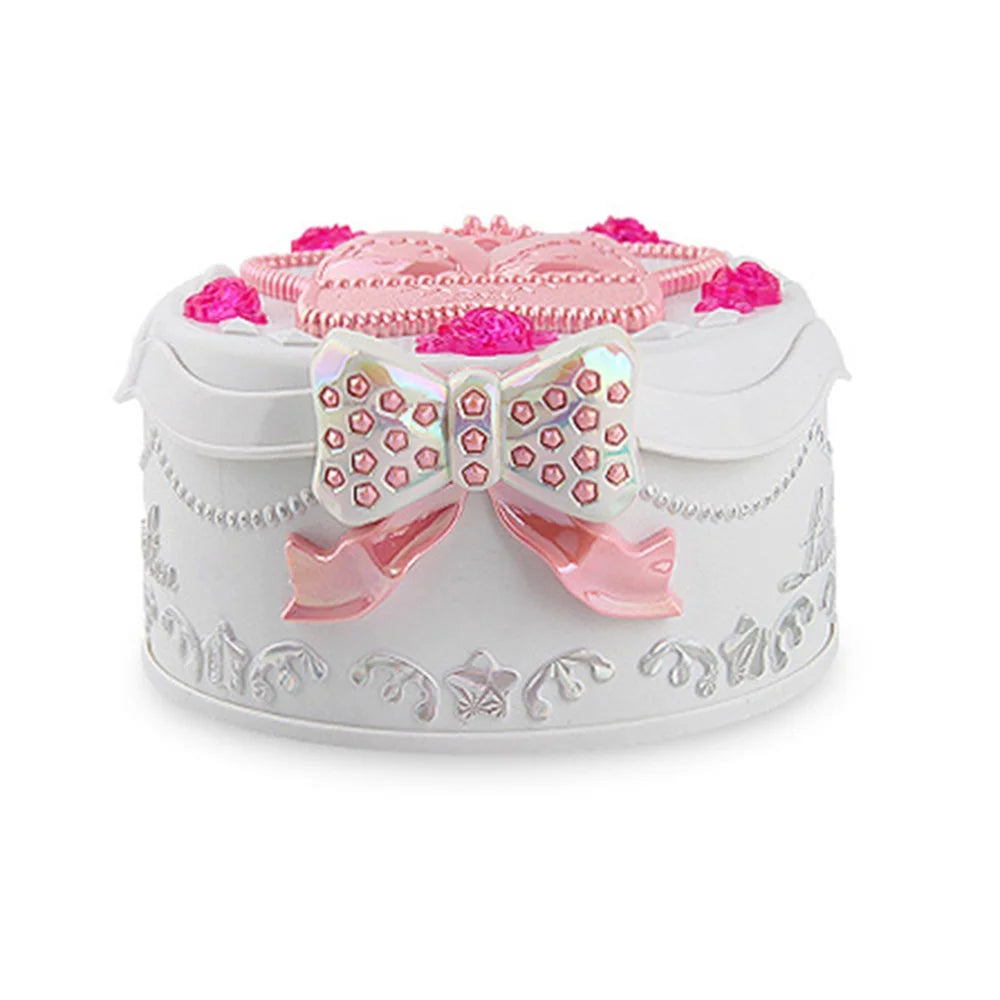 9216 Built-in Mirror Rotating Music Box Jewelry Ornamental Necklace Organizer Case Girls Birthday Gift - White - 2
