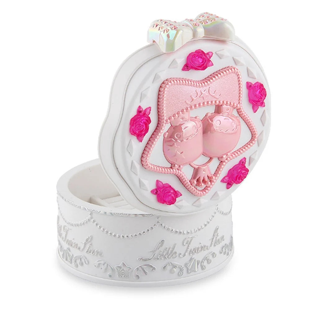 9216 Built-in Mirror Rotating Music Box Jewelry Ornamental Necklace Organizer Case Girls Birthday Gift - White - 4