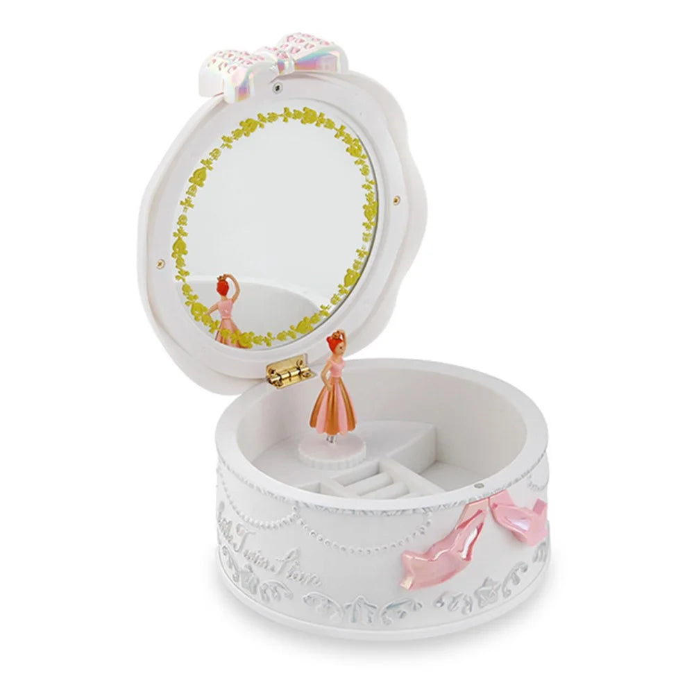 9216 Built-in Mirror Rotating Music Box Jewelry Ornamental Necklace Organizer Case Girls Birthday Gift - White - 7