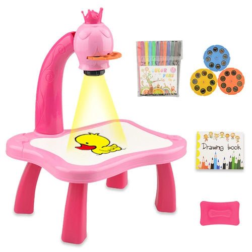 Electric Children Projector Drawing Board with Lights / Music Baby Early Educational Toy Graffiti Painting Board Erasable Writing Board - 6776 Pink - 1