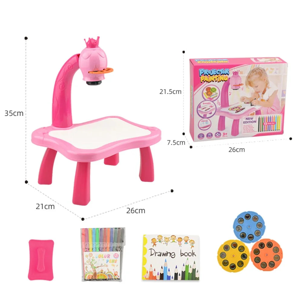 Electric Children Projector Drawing Board with Lights / Music Baby Early Educational Toy Graffiti Painting Board Erasable Writing Board - 6776 Pink - 3