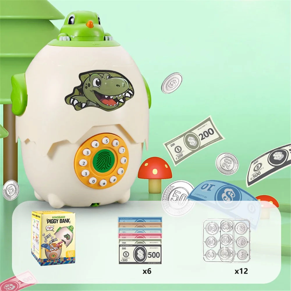333-74 Kids Cartoon Dinosaur Egg Piggy Bank Password Protection Educational Money Bank - 6