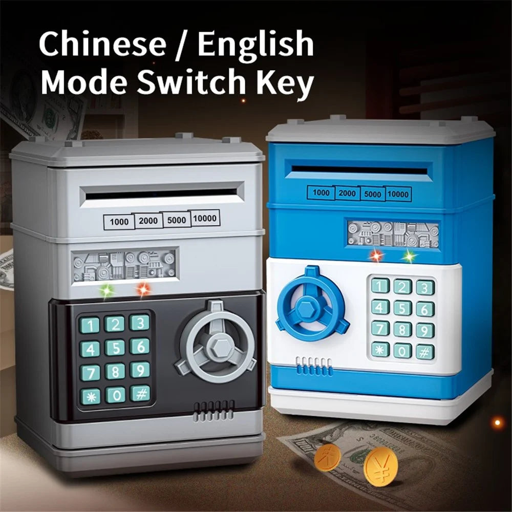 7901 Kids Cartoon Electronic ATM Password Piggy Bank Cash Coin Can Auto Scroll Paper Money Saving Box Gift - Red - 6