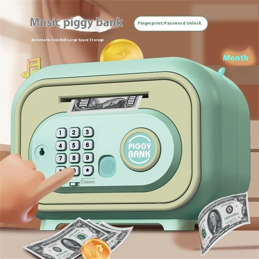 7605 Children Electronic Piggy Bank Smart Fingerprint Automatic Saving Money Box with Key - Pink - 2